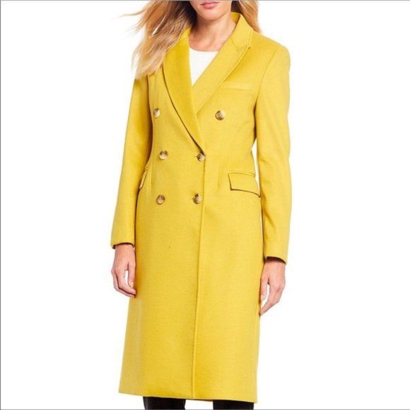 Antonio Melani Mustard Yellow Long Double Breasted Fall Coat Size 6 - Picture 1 of 7